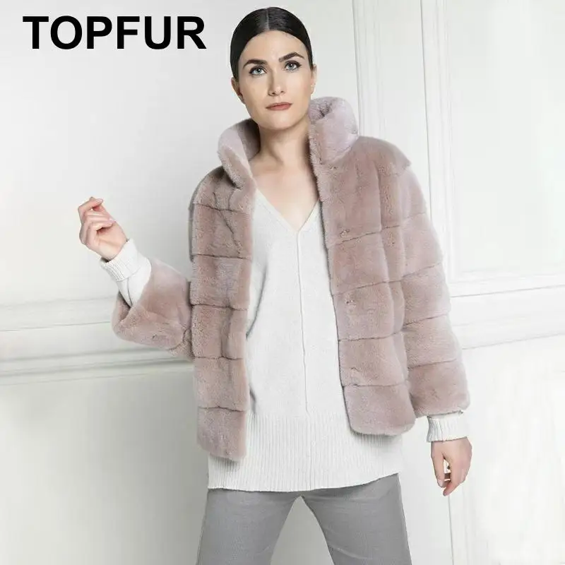 TOPFUR Naked розовое пальто женское зимнее из натурального меха короткая женская