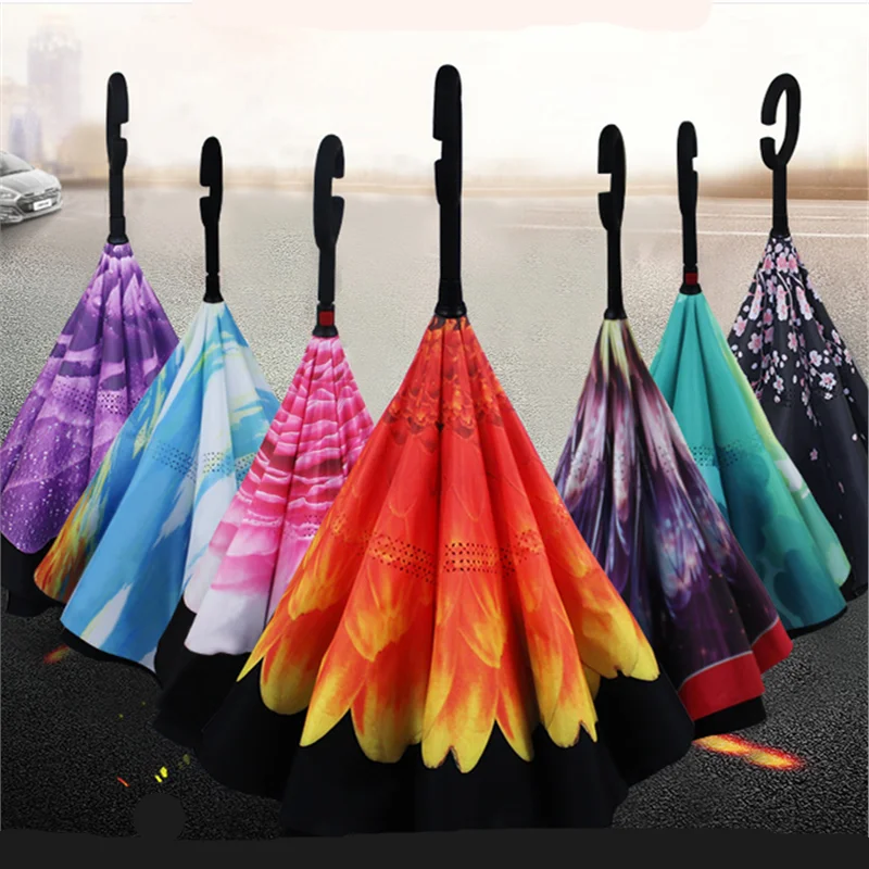 Double Layer Anti UV Self Stand Parapluie Colorful Windproof Reverse  Folding Umbrella Man Women Sun Rain Car Inverted Umbrellas| | - AliExpress