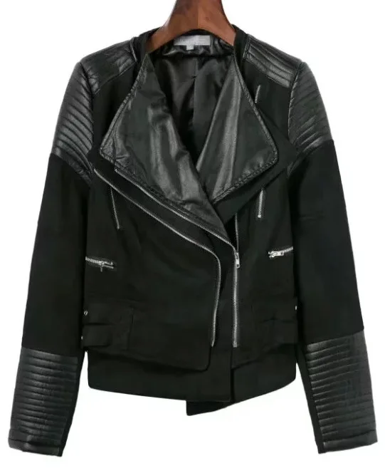 

Black PU Leather Loose Turn-down Collar Fashion New Women's Wild Jacket Zipper Jacket Autumn Spring Fashion Short Coats