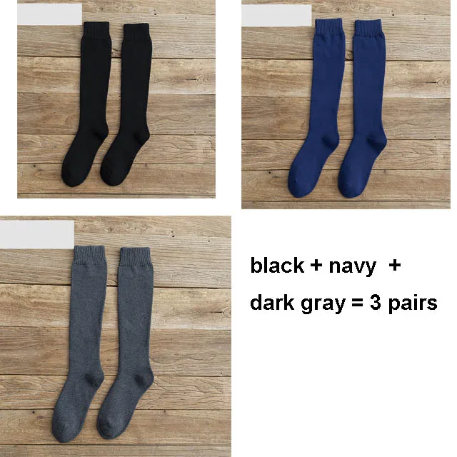 6 шт. = 3 пары, мужские зимние компрессионные чулки, Зимние гольфы, махровые носки, хлопковые плотные носки до середины икры, размер 38-44 - Color: black navy dark gray