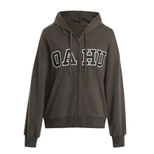 

Women Loose Hooded Polyester Autumn Sweatshirts Adults Letter Pattern Long Sleeve Cardigan Tops with Drawstring Pocket