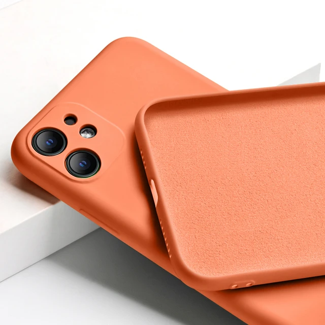 Liquid Silicone Case For Iphone 12 11 Pro Max 12mini Camera Protection Phone Case Cover Orange Green Red Capa Coque Phone Case Covers Aliexpress