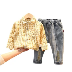 Vêtements de sport en coton pour bébés garçons et filles, chemise et pantalon à carreaux, mode printemps automne, 2 pièces/ensembles 