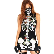 M& DE женское сексуальное короткое платье с принтом костюм «скелет» страшные костюмы на Хэллоуин для женщин розовая маска механические платья с черепом женские