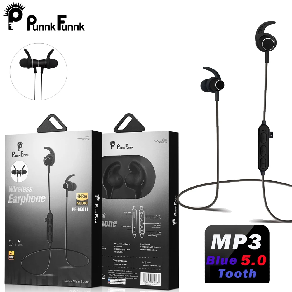 original pack-Black PunnkFunnk Bluetooth наушники беспроводные наушники Bluetooth 5,0 MP3 плеер Matel Magentic 3D стерео наушники с микрофоном - Цвет: original pack-Black