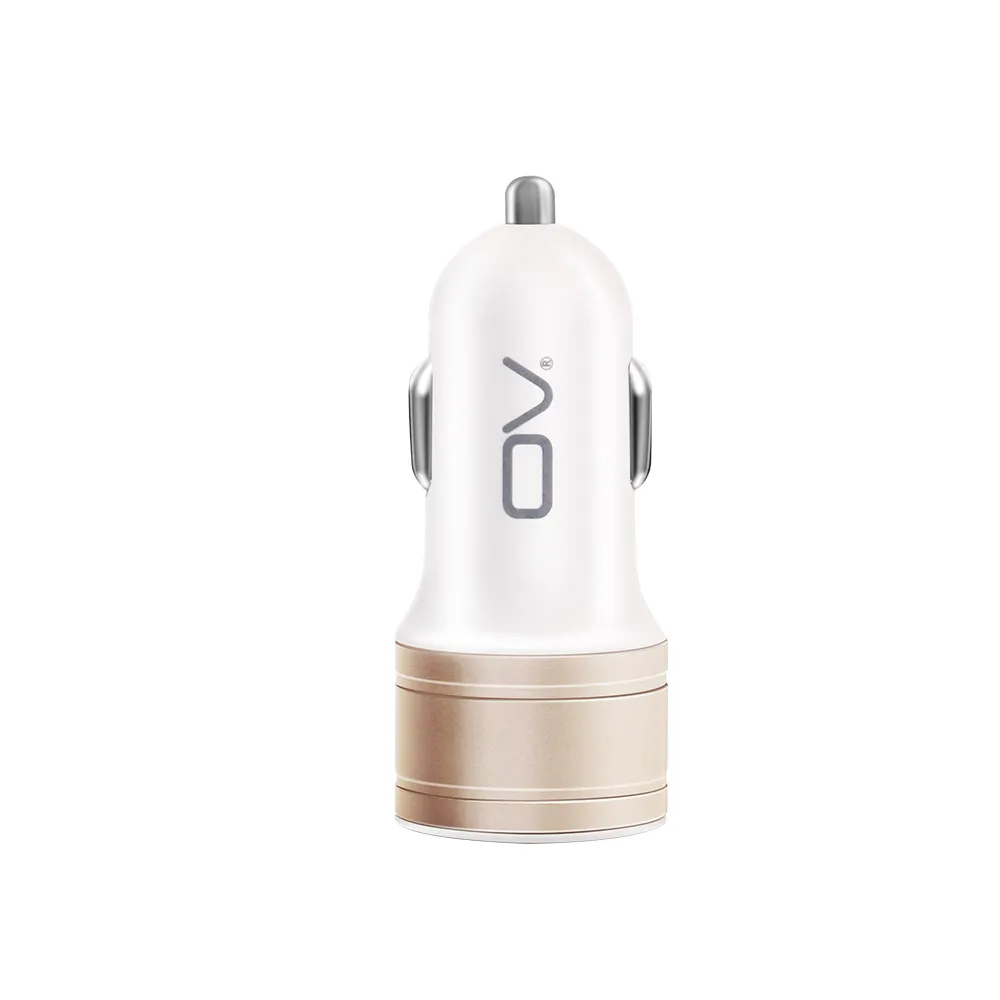 Автомобильное зарядное устройство OV Dual USB для OnePlus, HUAWEI, samsung, Iphone, оригинальное металлическое двойное Usb Автомобильное зарядное устройство, Быстрая автомобильная зарядка - Тип штекера: GOLD