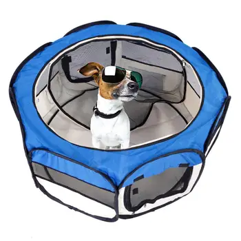 

36" Portable Foldable 600D Oxford Cloth & Mesh Pet Playpen Fence With Eight Panels 39cm x 39cm Blue
