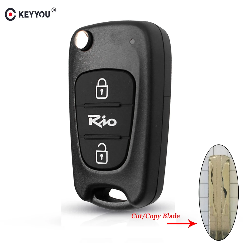 

KEYYOU Car Key For Kia Rio 3 Buttons Replacement Flip Folding Key Shell Blank Remote Fob Case Cut/Uncut Blade KeyCase
