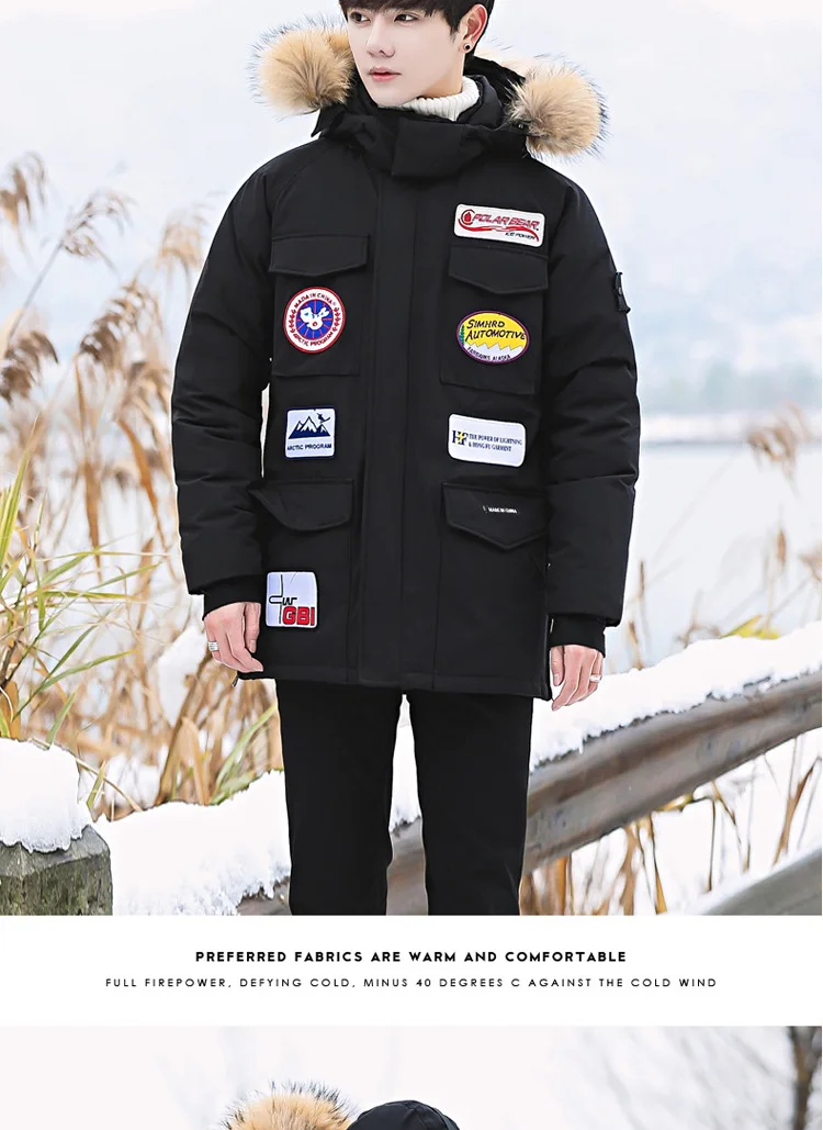 Ozhouzhan High Quality Drilling-Free Velvet New Style Popular Brand down Jacket Men Genuine Fur Collar Warm Youth down Jacket Me