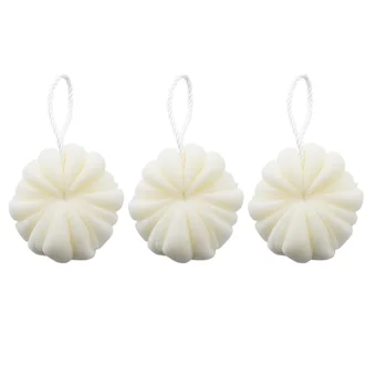 

3pcs Pumpkin Shape Shower Ball Soft Bath Ball Mesh Bubble Nets Bath Scrub Bath Brushes with Hanging Rope (Beige)