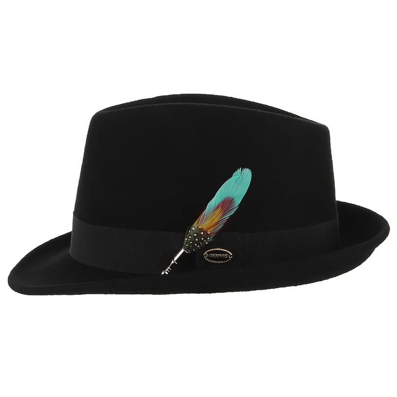 GEMVIE новинка осень зима для мужчин и женщин шерсть шляпа Толстая теплая фетровая Трилби джазовая шляпа фетровая шляпа с пером