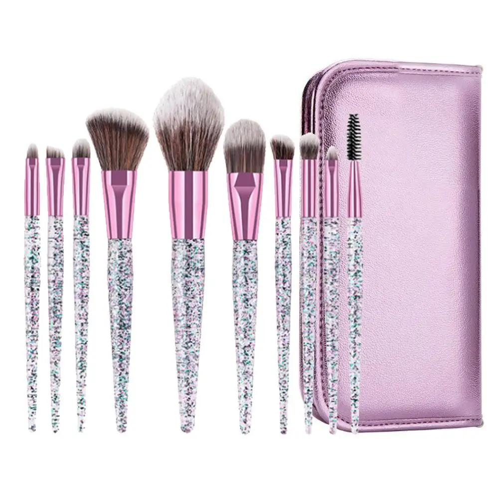 

10Pcs Glitter Makeup Brushes Eyeshadow Eyelash Cosmetics Tools with Storage Bag