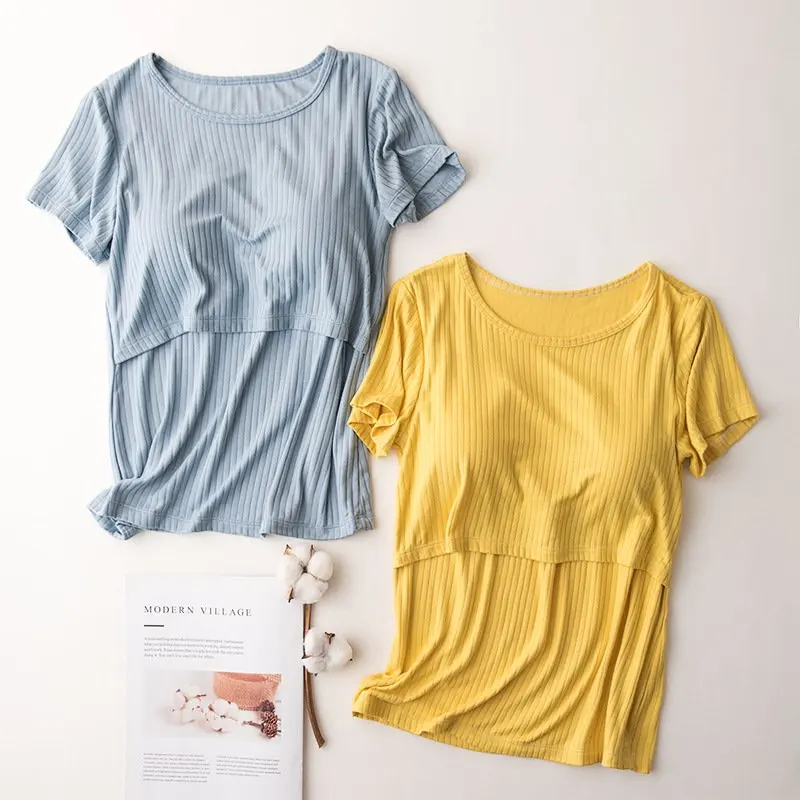 Modal Summer Breastfeeding T-shirt For Pregnant Women Postpartum Mommy Home Tops Maternity Mother Nursing Clothes Plus Size 3XL 3