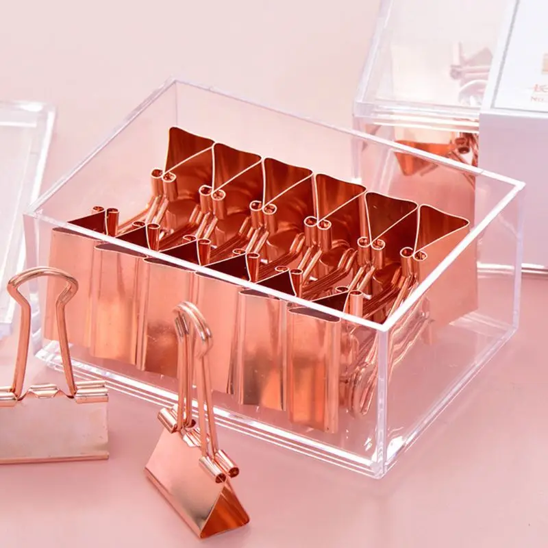 12pcs Binder Clips Rose Gold Paper Clip Clamp Document Photo Ticket Holder Tool School Office Supplies C26