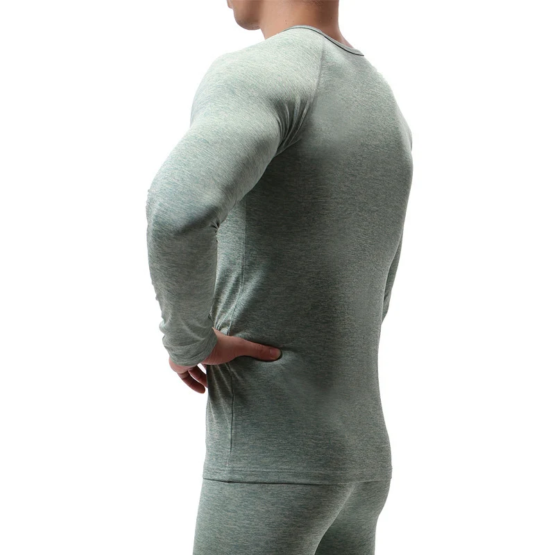 2pcs Men Underwear Set Solid Color Warm Sleepwear Kit Thin Long Sleeve Casual Tshirt Top Bottoms Pants for Fall JL