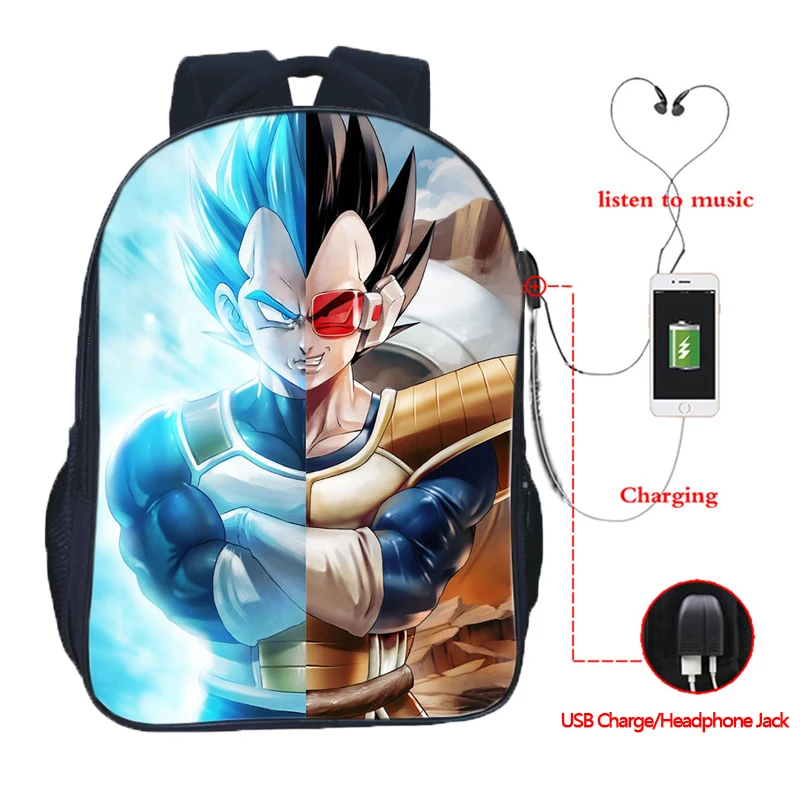 Dragon Ball для мальчиков и девочек рюкзаки для подростков отец Сон Гоку Сплит USB зарядка школьные сумки Вегета красивый мужской женский рюкзак