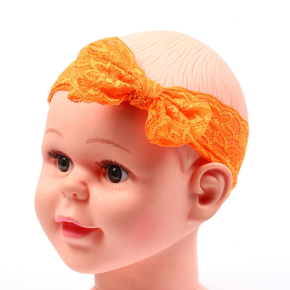 Детская повязка на голову для маленьких девочек; повязка на голову с бантиками для новорожденных; повязка на голову; подарок для малышей; кружевная одежда; аксессуары - Цвет: Оранжевый