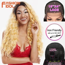 Мода IDOL волос Синтетический парик на кружеве 28 дюймов Омбре блонд парик для черных женщин Мода парик горячая Распродажа Свободные волны синтетические волосы