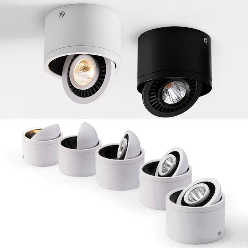 Dimmable Surface Mounted LED Ceiling Light 7W 12W 15W 18W Black White Ceil Downlight COB Lamp Rotatable Background Spot Home