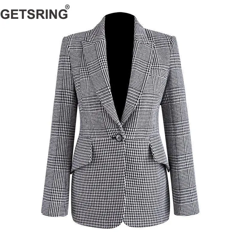 

Z-ZOUX Women Blazer Single Button Long Sleeve Plaid Ladies Blazer Coat Retro Women's Slim Suit Jacket Temperament Women Coat New