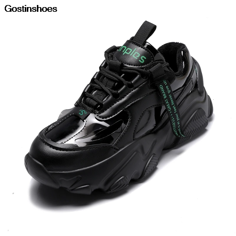 Zapatillas de deporte gruesas de plataforma para mujer, moda coreana, Tenis  negros, suela gruesa, con cordones, informales|Zapatos vulcanizados de  mujer| - AliExpress