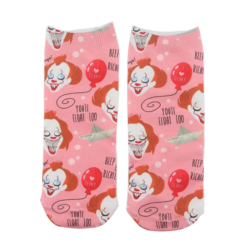 

K481 1 Pairs Stephen King's It Casual Invisible Summer Socks Short Low Cut No Show Socks Cotton Funny Happy Boat Socks Girls