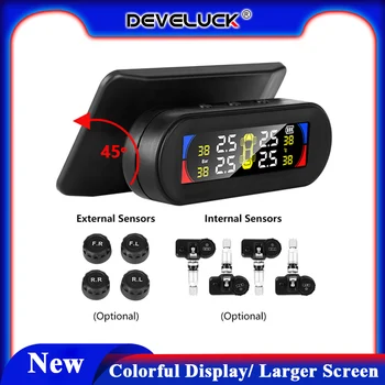 

Larger Screen Colorful Display Wireless TPMS Tire Pressure Temperature Alarm Monitoring System Solar charging 4 Sensors tpms