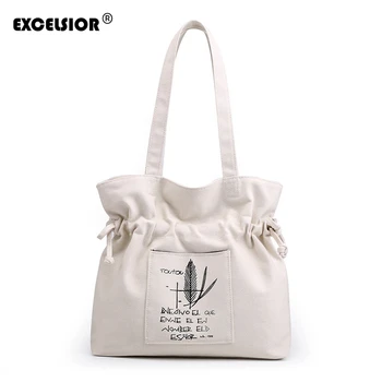 

EXCELSIOR 2020 Canvas Tote Bag Women Shopper Handbag Shoulder Bag Fashionable For Female Reusable