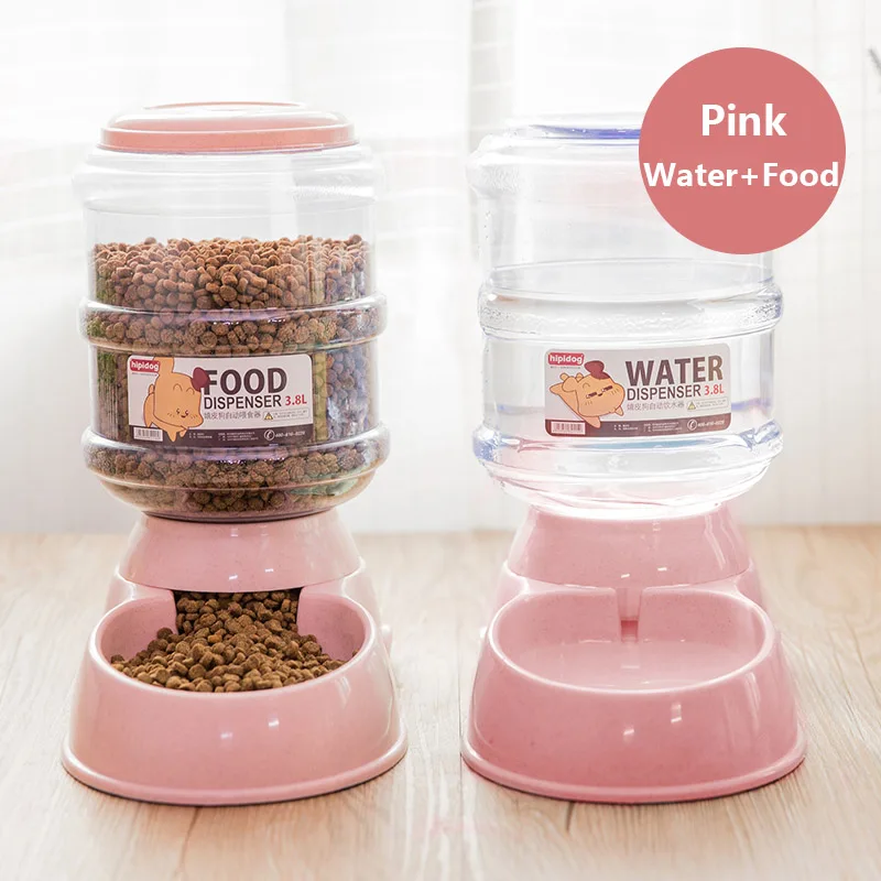 Pink water and food 3.8L Pet Cat Автоматический дозатор воды с большой емкостью миска для собак фонтан питьевой подачи домашних животных - Цвет: Pink water and food