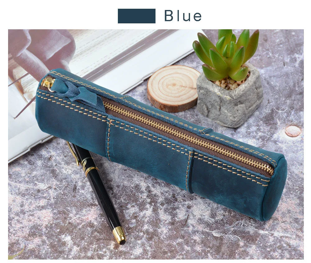 Чехол-карандаш из натуральной кожи на молнии, ручная работа, креативная ручка для швов, сумка для хранения, винтажный кавайный школьный стационарный товар
