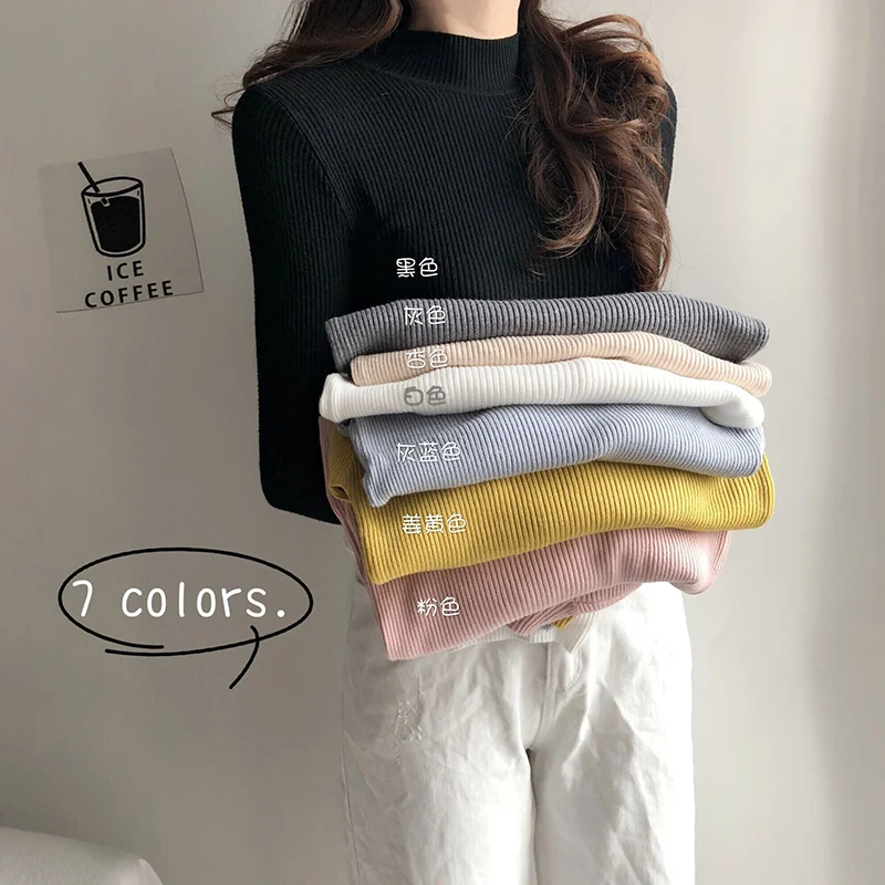 Autumn New Style Mid-Collar Bottoming Shirt Female All-Matching Slim Fit Half Turtleneck Sweater Tight Underwear Long | Женская одежда