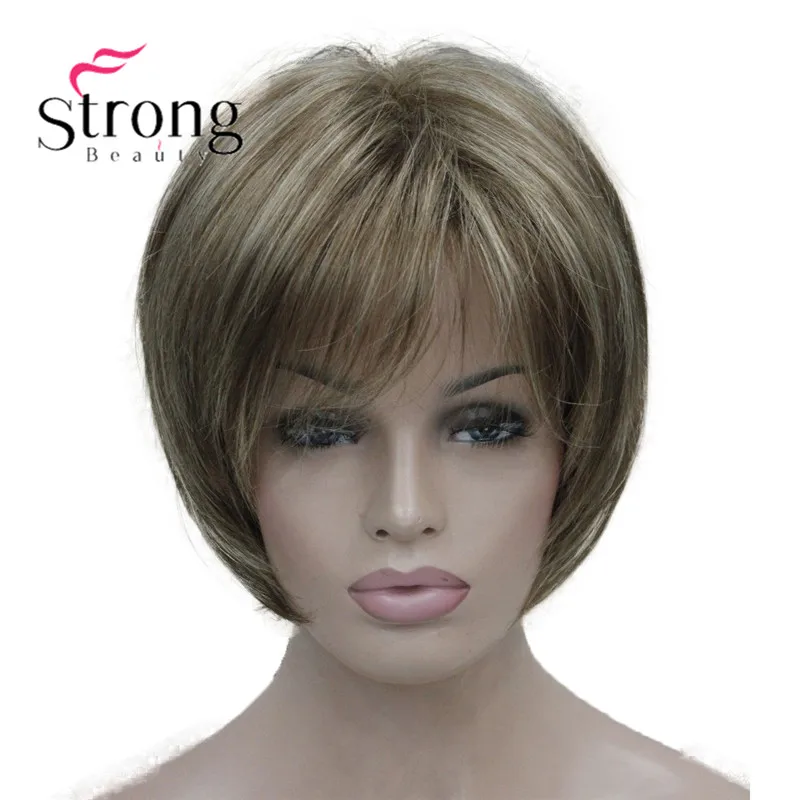 5969 #12TT26 new vogue brown with blonde highlight short straight lady`s synthetic wigs (1