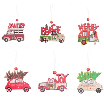 

6Pcs Christmas Car Wooden Pendants Xmas Tree Hanging Ornaments Wood Crafts Kids Gift Christmas Decor Home Accessories