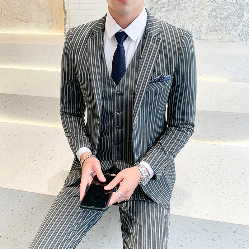 Азиатский размер мужские 2-3 шт набор клетчатые полосатые мужские костюмы костюм с принтом новейший высококачественный брендовый мужской костюм S-5XL