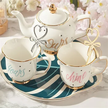 

ITAX-8826 British style afternoon tea set with gold edge ceramic cup coffee spoon design teapot
