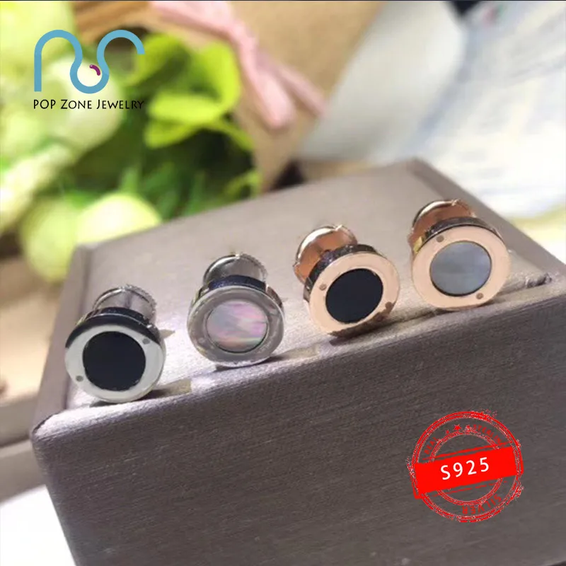 S925 Sterling Silver Earrings Brand Luxury Round Black White Pearl Oyster Earrings Original Jewelry Women's Classic With Logo