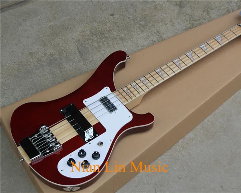 

4-String Bass Guitar,Reddish Brown Color Body with Neck-thru-body Design,Maple Fingerboard with Abalone Fret Marks Inlay