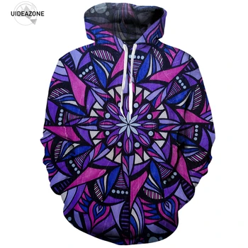 

2019 Autumn Winter Fashion Casua Men/women Hoodies Geometric Purple Of Mandala Hooded Hoody Sweatshirt 3D Printing Tracksuits