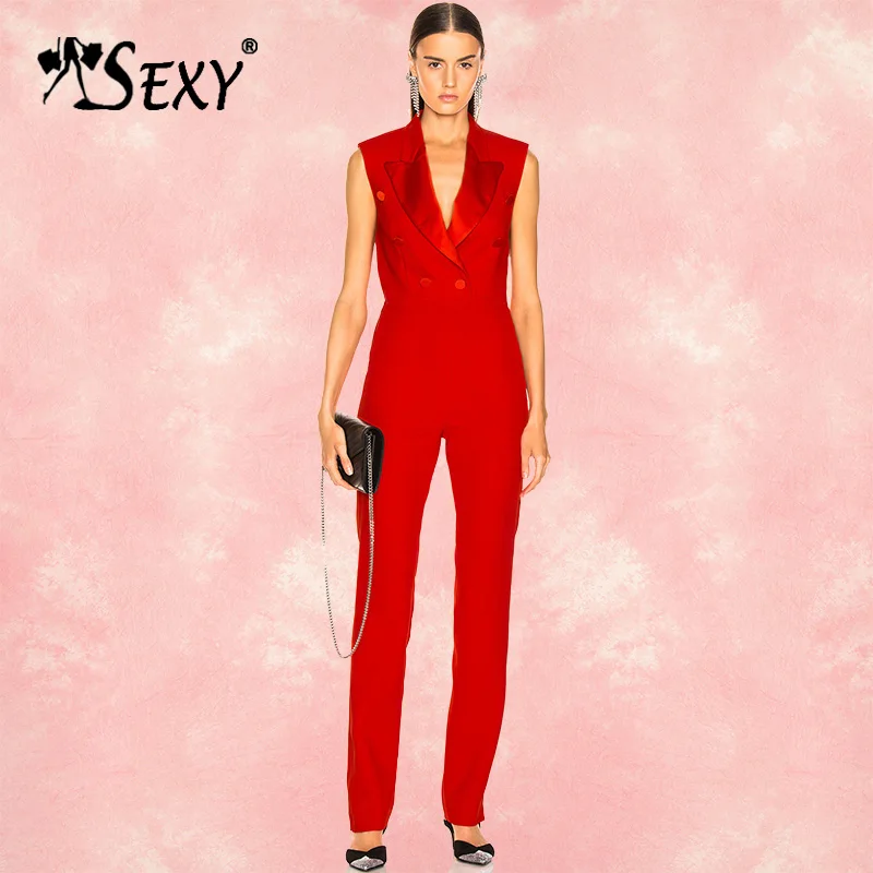 

Gosexy 2019 Autumn New V Neck Sleeveless Button Slim Women Jumpsuit Office Lady Fashion Straight Rompers