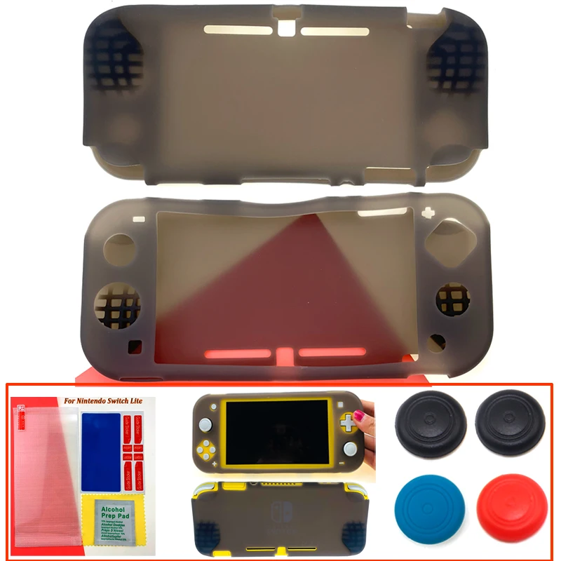 Gray Силиконовый чехол-футляр для nyd Switch Lite, чехол для кожи NS Switch Mini, свободное закаленное стекло, аксессуары для протектора экрана - Цвет: Gray