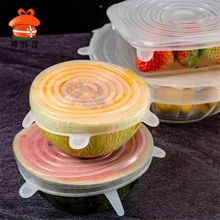 6 силиконовых крышек для хранения свежести, крышка для чаши для пищевых продуктов, герметичная пластиковая упаковка, многоразовая телескопическая Крышка для микроволновой печи