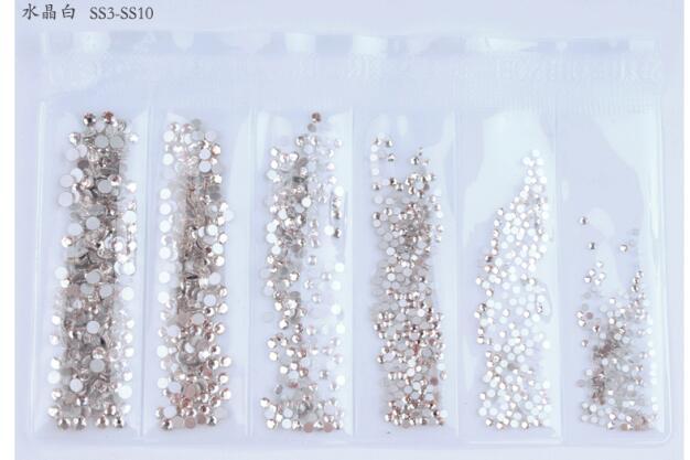 Colors Nail Rhinestones 1 Pack 1 Bag about 1440 PCS Mixed Size Round Flat-back AB Crystal/Rhinestone