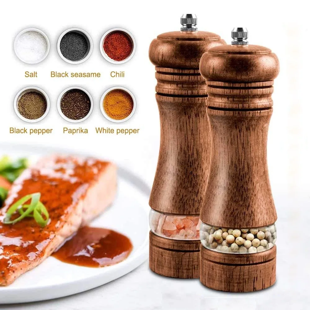 Black & White Grinder Set Wood, Grilling Gift for Dad, Salt and Pepper  Mills 