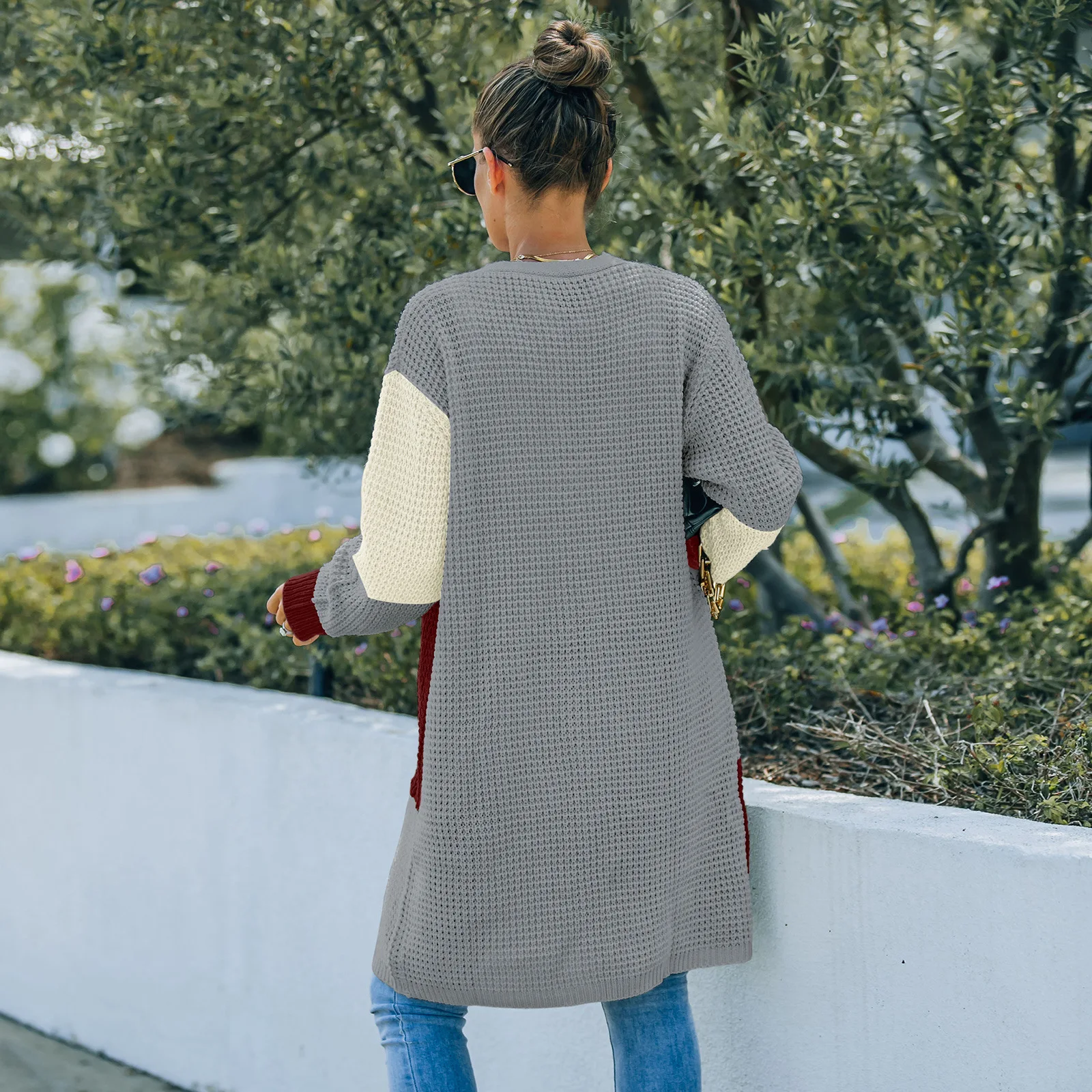 Autumn And Winter Fashion New Cardigan Sweater Women Long Sleeve Pockets Contrast Color Loose Sweater Elegant Single Breasted