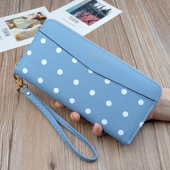 

Women Long Zipper Coin Purses Ladies Zipper Polka Dot Leather Wallet Large Capacity Handbag Tassel Design Clutch Wallet