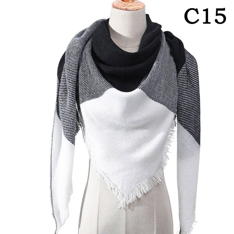 Женский шарф, модные клетчатые кашемировые шарфы, женские зимние шали и палантины, бандана, женские вязаные шарфы с треугольным вырезом - Цвет: C15