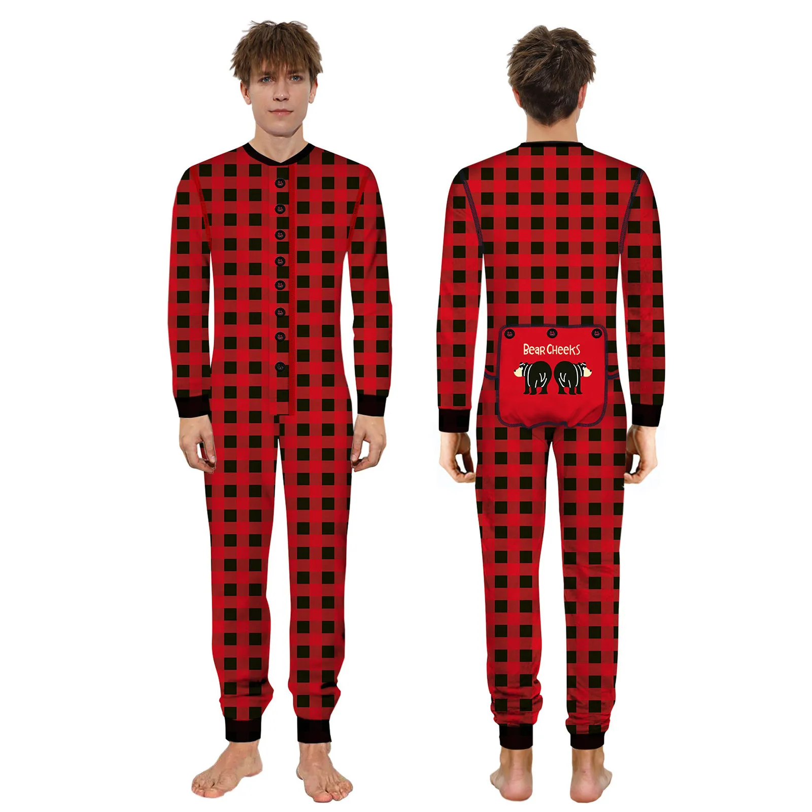 Plaid Printing Onesies Men New Year 