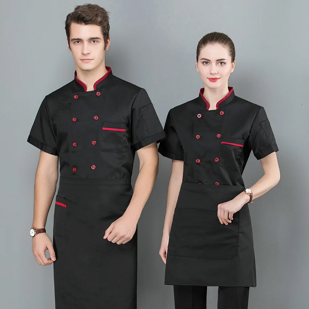 Chef Men and Women Stand Collar double Breasted Summer breathable Short Sleeve Casual Restaurant Cook Wear Catering Uniforms