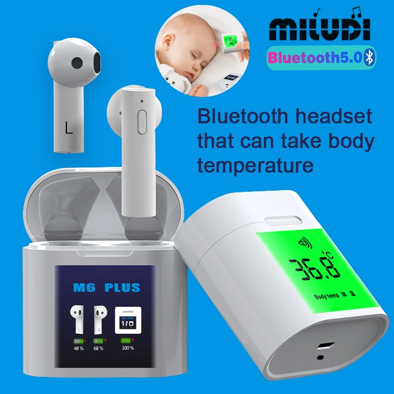 

M6S PLUS Wireless Earphones Bluetooth Headset Sports Earbuds Test Temperature Medical Music Headphones For Xiaomi Huawei Iphone