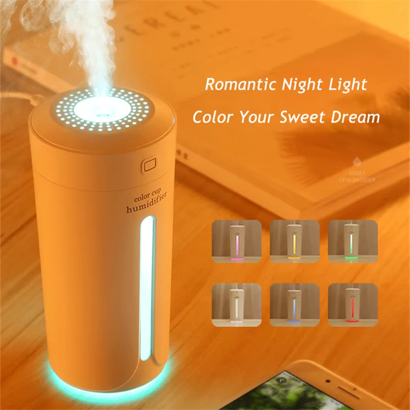 Mini Air Humidifier LED Cup Ultrasonic Humidifier Car USB Aroma Diffuser Portable Essential Oil Diffuser Air Mist Maker 230ML